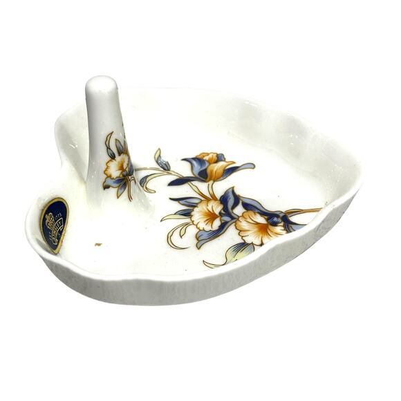 Aynsley Just Orchids heart shaped ring dish bone china floral yellow white blue - Picture 5 of 8